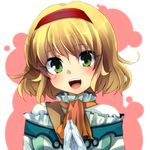  :d bad_id bad_pixiv_id blonde_hair blush face gloves green_eyes hairband hands_together head_tilt marimo_danshaku natalia_luzu_kimlasca_lanvaldear necktie open_mouth orange_neckwear own_hands_together short_hair smile solo tales_of_(series) tales_of_the_abyss upper_body white_gloves 