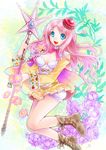  atelier_(series) atelier_meruru bad_id bad_pixiv_id bare_legs bloomers blue_eyes boots bow bowtie bustier cape crown floral_background flower half_updo lingerie long_hair merurulince_rede_arls microskirt miyasumi_(jam_session) open_mouth pink_hair pleated_skirt red_bow skirt smile solo staff star striped striped_skirt underwear white_bloomers yellow_skirt 