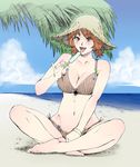  barefoot beach brown_eyes brown_hair feet food full_body hanamura hands_on_feet hat highres indian_style licking original plantar_flexion popsicle red_hair sexually_suggestive short_hair sitting solo straw_hat sun_hat twintails 