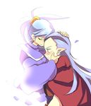  1boy 1girl blue_hair brother_and_sister chrono_(series) chrono_trigger cloak earrings eyes_closed female hug jewelry long_hair magus male mituihisasi pointy_ears robe schala_zeal siblings tears 