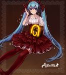  aqua_eyes aqua_hair bad_id bad_pixiv_id blush border dress hatsune_miku headphones jukebox long_hair red_dress red_legwear solo sparkle suzushiro_sayu thighhighs twintails very_long_hair vocaloid 