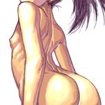  ass back flat_chest hip_bones honzawa_yuuichirou long_hair lowres nipples nude original ponytail purple_hair ribs simple_background solo 