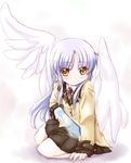  absurdres angel_beats! blazer blue_hair brown_eyes hand_sonic highres jacket kanon_(kurogane_knights) long_hair school_uniform solo tenshi_(angel_beats!) wings 