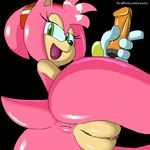  anus beige_labia butt butt_shot dildo female green_eyes hair hairband hedgehog is is_(artist) looking_at_viewer looking_back mammal nude pink_anus pink_hair pink_pussy pink_skin pussy sega sex_toy shiny small_tail solo sonic_(series) tail vibrator 