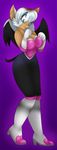  bat big_breasts boots breasts female gloves green_eyes hair high_heels mammal purple_background rouge_the_bat sega solo sonic_(series) tail white white_clothing white_hair wings 