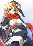  &gt;_&lt; :o blonde_hair blue_eyes breasts cleavage closed_eyes cosplay fingerless_gloves gloves hat kodama_yuu kyoukaisenjou_no_horizon mary_stuart medium_breasts ninja pantyhose red_scarf scarf short_hair solo tenzou_crossunite tenzou_crossunite_(cosplay) 