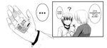  1boy 1girl ? artist_request boku_wa_tomodachi_ga_sukunai comic condom greyscale hands hard_translated hasegawa_kodaka holding holding_condom meme monochrome open_mouth short_hair stella_redfield translated 