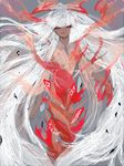  bad_id bad_pixiv_id bow burnt_clothes fire fujiwara_no_mokou hair_bow long_hair okomeuma smile solo tegaki touhou white_hair 