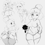  &lt;3 animal_crossing anthro camel_toe canine clothing disembodied_hand greyscale isabelle_(animal_crossing) looking_back mammal monochrome nintendo open_mouth panties sketch solo_focus sweat tanuk_kun thick_thighs tongue tongue_out underwear video_games 