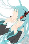 aqua_hair bad_id bad_pixiv_id banned_artist closed_eyes detached_sleeves harano hatsune_miku headphones headset long_hair music singing solo twintails vocaloid 