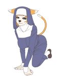  ???? anthro big_breasts black_nose blue_eyes breasts clothed clothing feline female hair hyoushi_maigo looking_at_viewer mammal nun orange_hair pinup plain_background pose solo tail white_background 
