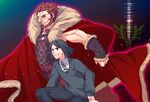  armor beard black_hair bob_cut cape facial_hair fate/stay_night fate/zero fate_(series) green_eyes male_focus manly multiple_boys necktie red_eyes red_hair rider_(fate/zero) uchida_shiki waver_velvet 