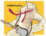  donta guitar looking_at_viewer maguro male mammal muscles necktie nude solo wolf 