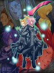  5boys anger_vein axel_(kingdom_hearts) bad_id bad_pixiv_id black_coat_(kingdom_hearts) blonde_hair blue_eyes brown_hair cloak facial_mark gloves green_eyes hair_over_one_eye highres kingdom_hearts kingdom_hearts_chain_of_memories knife larxene lexaeus long_hair marluxia marulove multiple_boys multiple_girls namine pink_hair purple_eyes purple_hair red_hair scythe vexen zexion 