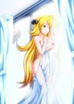  blonde_hair breast_press breasts erect_nipples glass highres large_breasts long_hair nipples nude ossannoa pokemon shirona_(pokemon) takeshi_(pokemon) yellow_eyes 