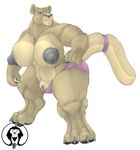  big big_breasts breasts clothed clothing ear_piercing feline female green_eyes lion lioness mammal muscles nipples panties piercing plain_background pose purple_clothing pussy skimpy solo standing tail underwear white_background xatanlion 