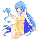  blue_hair cro_cell highres long_hair m.u.g.e.n naked_towel nanikoro night_wizard smile solo towel transparent_background very_long_hair water yellow_eyes 