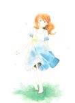  barefoot brown_hair dress hotta_kiichi kimi_to_boku long_hair official_art satou_masaki solo traditional_media watercolor_(medium) 