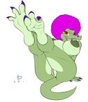  afro anthro big_breasts breasts claws crocodile donkey_kong donkey_kong_(series) female foot_focus green green_body hair hindpaw huge_breast huge_breasts huge_nipples kalypso kremling looking_at_viewer nintendo nipples paws purple purple_hair pussy red_eyes reptile scalie solo toes video_games zp92 