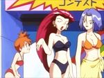  90s animated animated_gif bikini blue_hair breast_expansion breasts gif kasumi_(pokemon) kojirou_(pokemon) musashi_(pokemon) official_art pokemon pokemon_(anime) red_hair swimsuit team_rocket 