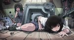  bad_id bad_pixiv_id black_eyes black_hair kneeling manhole multiple_girls on_floor open_mouth original screw short_hair stairs sukabu wooden_floor 