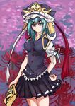  absurdres bad_id bad_pixiv_id flower green_eyes green_hair hat highres icywood rod_of_remorse shiki_eiki solo spider_lily touhou 