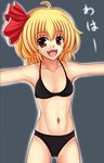  bikini blonde_hair hair_ribbon kurowana navel red_eyes ribbon rumia solo swimsuit touhou 