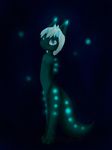  bioluminescence blue_eyes cave cub cute dark dragon glowing green hair horn looking_at_viewer male mutisija nude solo standing tail white_hair young 