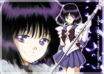  back_bow bishoujo_senshi_sailor_moon black_hair bow brooch choker collar dual_persona elbow_gloves gloves hino_ryutaro holding holding_spear holding_weapon jewelry magical_girl miniskirt multiple_views pleated_skirt polearm purple_eyes purple_sailor_collar purple_skirt ribbon sailor_collar sailor_saturn sailor_senshi_uniform short_hair silence_glaive skirt smile spear star star_choker tomoe_hotaru transparent_border weapon white_gloves 