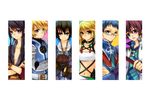  5boys argent-ag armor asbel_lhant black_eyes black_hair blonde_hair blue_eyes blue_hair bracelet brown_eyes coat column_lineup crossed_arms flynn_scifo glasses gloves heterochromia hubert_ozwell jewelry jude_mathis long_hair midriff milla_maxwell multiple_boys navel purple_eyes red_hair shirt smile strapless tales_of_(series) tales_of_graces tales_of_vesperia tales_of_xillia taut_clothes taut_shirt tubetop yuri_lowell 