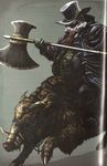  boar dark_souls grin hat highres no_humans official_art scan smile souls_(from_software) weapon 
