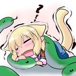  animal_ears blonde_hair cat_ears cat_tail chibi extra_ears hoshizuki_(seigetsu) kemonomimi_mode lying mizuhashi_parsee open_mouth puru-see scarf sleeping snake solo tail touhou trembling 