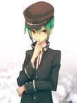  angel_beats! bad_id bad_pixiv_id green_hair hat highres male_focus myou_mu naoi_ayato school_uniform solo yellow_eyes 