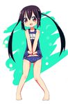  bad_id bad_pixiv_id barefoot black_hair fang k-on! kurou_(quadruple_zero) long_hair nakano_azusa one-piece_swimsuit red_eyes school_swimsuit school_swimsuit_flap solo swimsuit twintails younger 