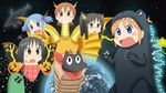  :d absurdres aioi_yuuko black_hair blue_eyes blue_hair brown_hair cat character_request cosplay dragon earth fangs fusion glasses godzilla godzilla_(series) grey_eyes hair_cubes hair_ornament highres king_ghidorah minakami_mai mothra multiple_girls multiple_heads naganohara_mio nichijou open_mouth orange_hair parody professor_shinonome sakamoto_(nichijou) shinonome_nano smile space v-shaped_eyebrows 