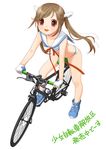  bicycle bikini fingerless_gloves gloves ground_vehicle hair_ornament open_mouth original sailor_bikini sailor_collar sato_miiko simple_background solo swimsuit translated twintails white_background 