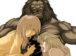  bomb_(artist) breasts censored feline female hair human licking lion long_hair male mammal mane muscles nude oral penis plain_background smile straight tongue tongue_out white_background yellow_eyes 