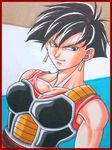  1girl armor black_hair boots brown_eyes dragon_ball dragonball_z earrings female gloves jewelry leotard lowres muscular_female selipa seripa short_hair solo tail 