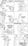  black_and_white comic discord_(mlp) draconequus english_text equine female feral fluttershy_(mlp) friendship_is_magic hair horn horse humor line_art long_hair mammal monochrome my_little_pony pegasus pony princess_celestia_(mlp) seduction text the_weaver winged_unicorn wings 