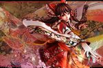  3d alternate_costume bow brown_hair bug butterfly floral_print hair_bow hakurei_reimu insect lips modama ofuda orange_eyes skirt solo touhou wide_sleeves 