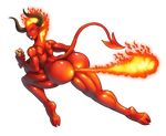  big_breasts big_butt breasts butt demien demon demoness fart female fire fire_fart fire_hair flaming_hair food horn hot_dog muscles muscular_female nude plain_background side_boob solo succubus tail transparent_background 