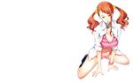  anjou_naruko ano_hi_mita_hana_no_namae_wo_bokutachi_wa_mada_shiranai bra cleavage kneehighs open_shirt orange_hair panties twintails underwear white yellow_eyes 