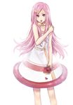  anemone_(eureka_seven) anemone_(flower) bare_shoulders collar dress eureka_seven eureka_seven_(series) flower hagiwara_rin hair_ornament hairclip holding holding_flower long_hair mouth_hold object_namesake petals pink_hair purple_eyes simple_background sleeveless solo 