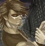  bad_id bad_pixiv_id brown_eyes brown_hair cityscape facial_hair hematite kaburagi_t_kotetsu male_focus mask muted_color necktie solo stubble tiger_&amp;_bunny vest waistcoat 