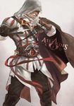  assassin's_creed_(series) assassin's_creed_ii blade cape ezio_auditore_da_firenze gloves hidden_blade hood male_focus scar solo vambraces virus-ac74 weapon 