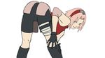  artist_request ass bent_over from_behind green_eyes haruno_sakura looking_back naruto pink_hair pose short_hair simple_background smile 