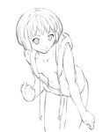  bad_id bad_pixiv_id copyright_request cozy downblouse greyscale hands leaning_forward lineart monochrome no_bra short_hair solo 