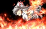  fire foreshortening fujiwara_no_mokou grin hair_ribbon inu_mamoru_mizuki long_hair profile ribbon silver_hair smile solo touhou 