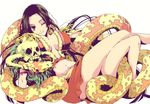  bare_legs black_eyes black_hair boa_hancock breasts cape earrings huge_breasts jesssica_(tomare) jewelry long_hair no_bra one_piece salome_(one_piece) snake 