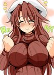  aty_(summon_night) bad_id bad_pixiv_id blush breasts closed_eyes happy hat impossible_clothes impossible_shirt large_breasts red_hair ririfu shirt smile solo summon_night summon_night_3 turtleneck 